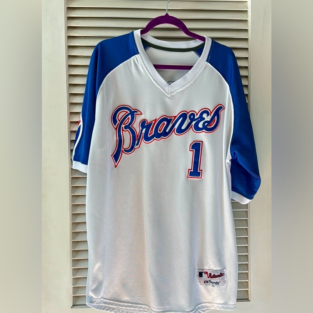 EUC Atlanta Braves Ozzie Albies Majestic Throw back jersey size 52